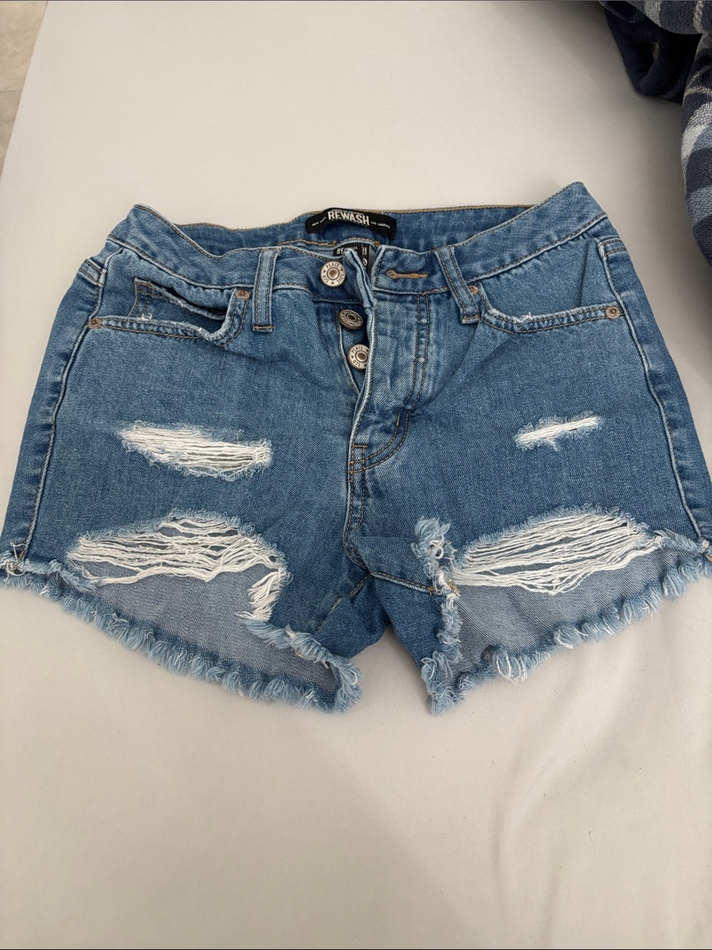 Rewash Light Blue Distressed High-Waist Jean Shorts
